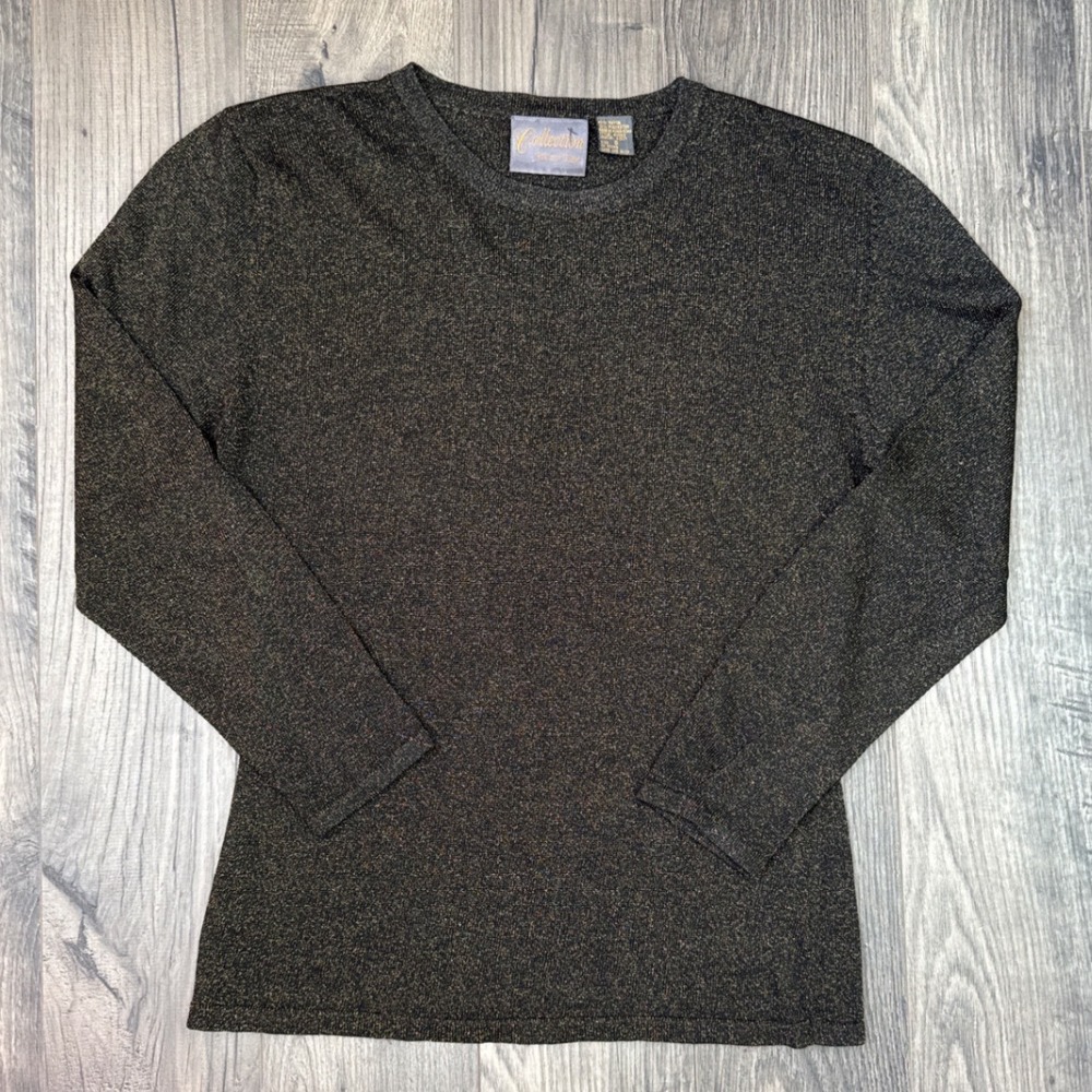 Collection‎ Point of View Women's Sparkle Knit Long Sleeve Top Size S Black Gold